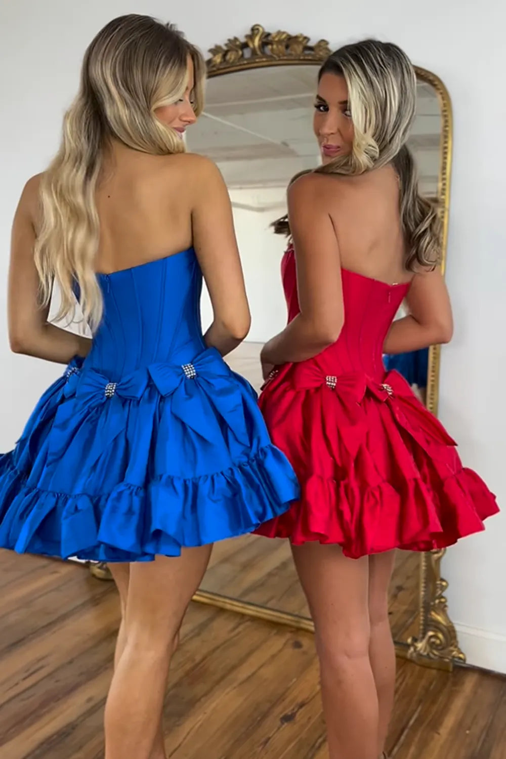Princess A-Line Strapless Red Corset Homecoming Dress with Bowknot