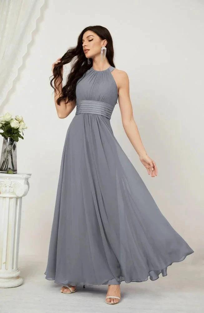 Numbersea Formal Party Gown Dress Chiffon Halter Long Sleeveless Bridesmaid Dresses 2802 by numbersea