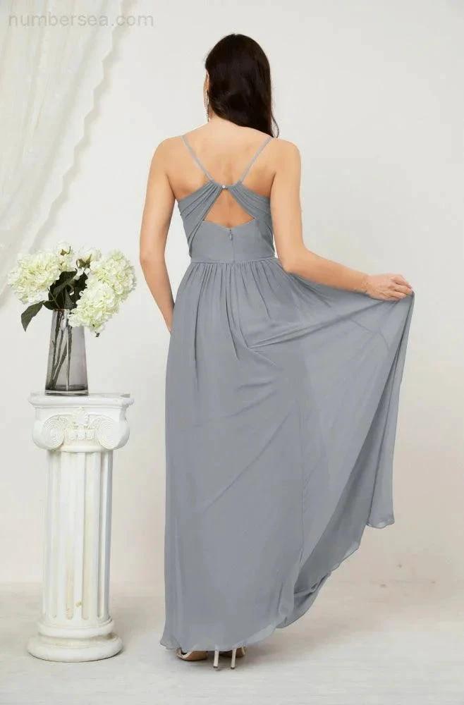 ZapDress Neck Bridesmaid Dresses Chiffon Long Spaghetti A-line Formal Prom Gown for Wedding Party Evening 2801 (ZD16961)