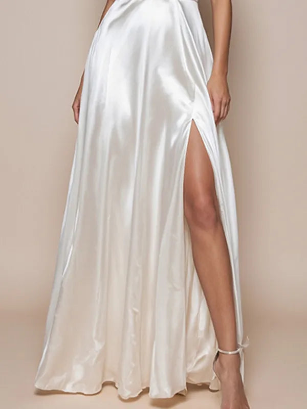 Evening Dress White One-Shoulder High Slit - View 3 | FashionDia
