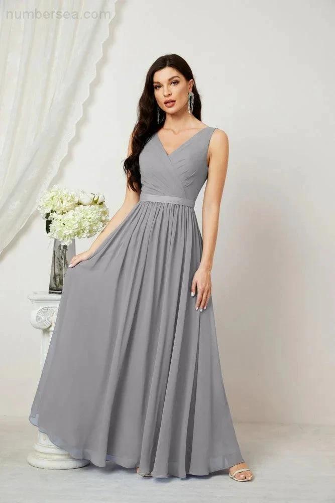 Women's Chiffon Long Bridesmaid Dresses A line Sleeveless Formal Prom Gown for Evening Party Homecoming Dresses 2808 (ZD16947)