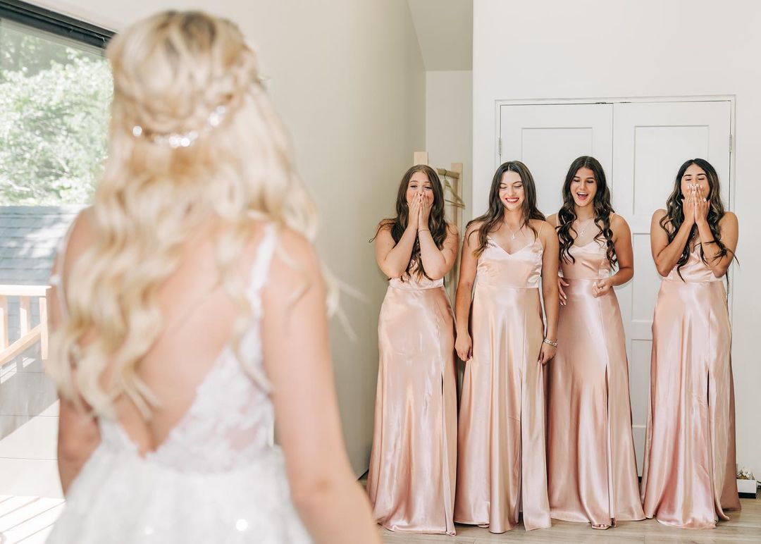 Beautiful A Line Spaghetti Straps Blush Long Bridesmaid Dress with Split Front