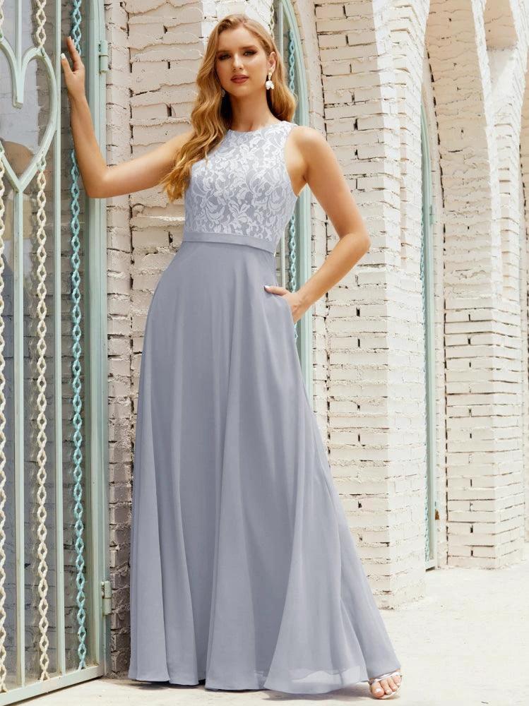 Lace Bridesmaid Dress Floor Length Evening Gowns with Pockets 28017 by numbersea
