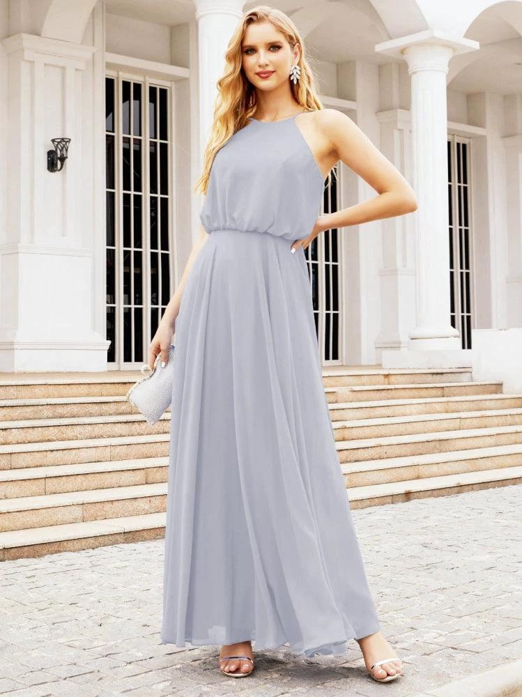 Numbersea Halter Long Bridesmaid Dresses Formal A line Juniors Dress 28029 by numbersea