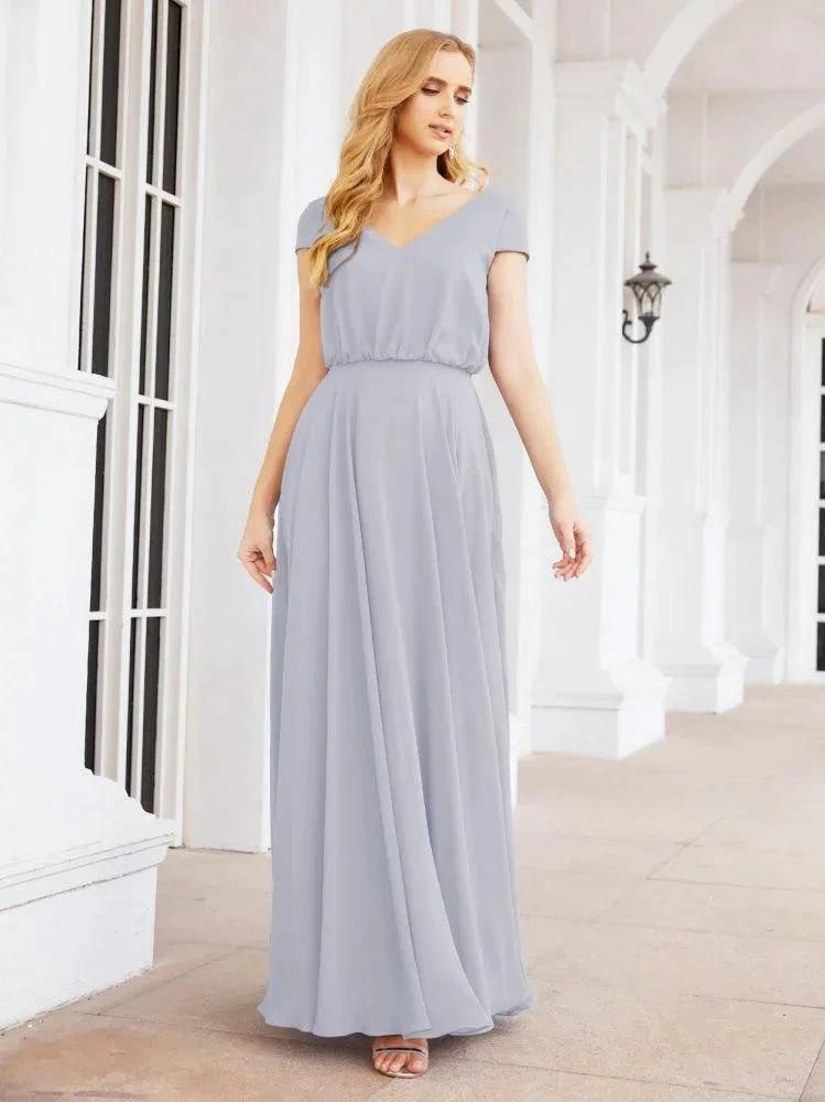 Numbersea V-Neck Bridesmaid Dresses Long Cap Sleeves Prom Evening Formal Gowns 28071 by numbersea