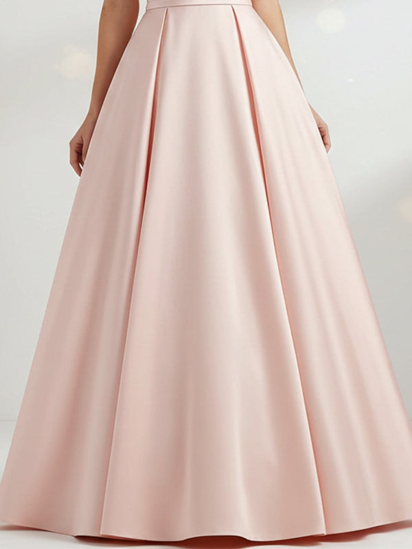 Pink Sheath/Column V-Neck Floor-Length Satin Prom Dress