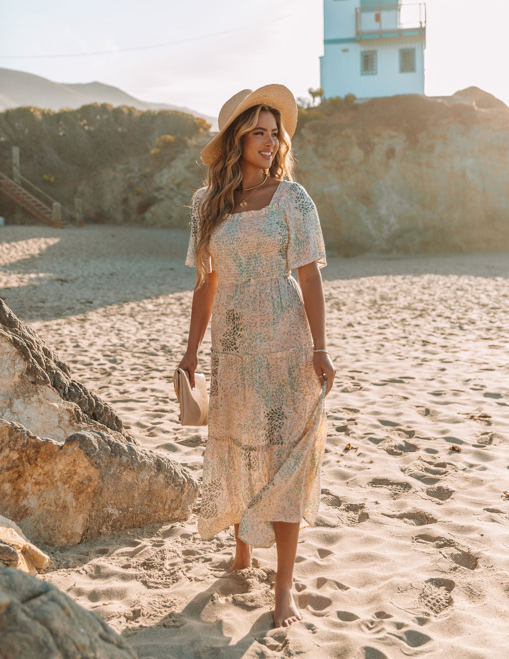Maynard Printed Smocked Maxi Dress Cream