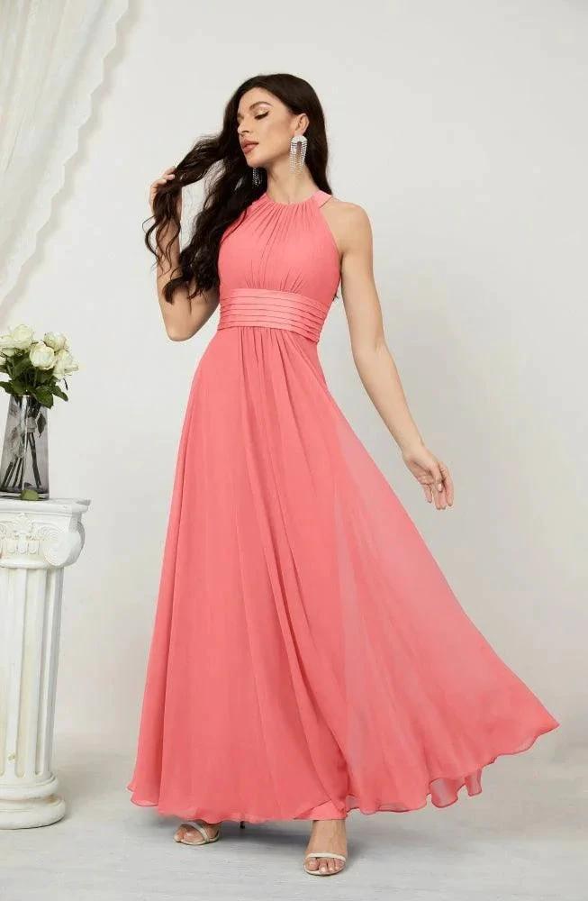 Numbersea Formal Party Gown Dress Chiffon Halter Long Sleeveless Bridesmaid Dresses 2802 by numbersea