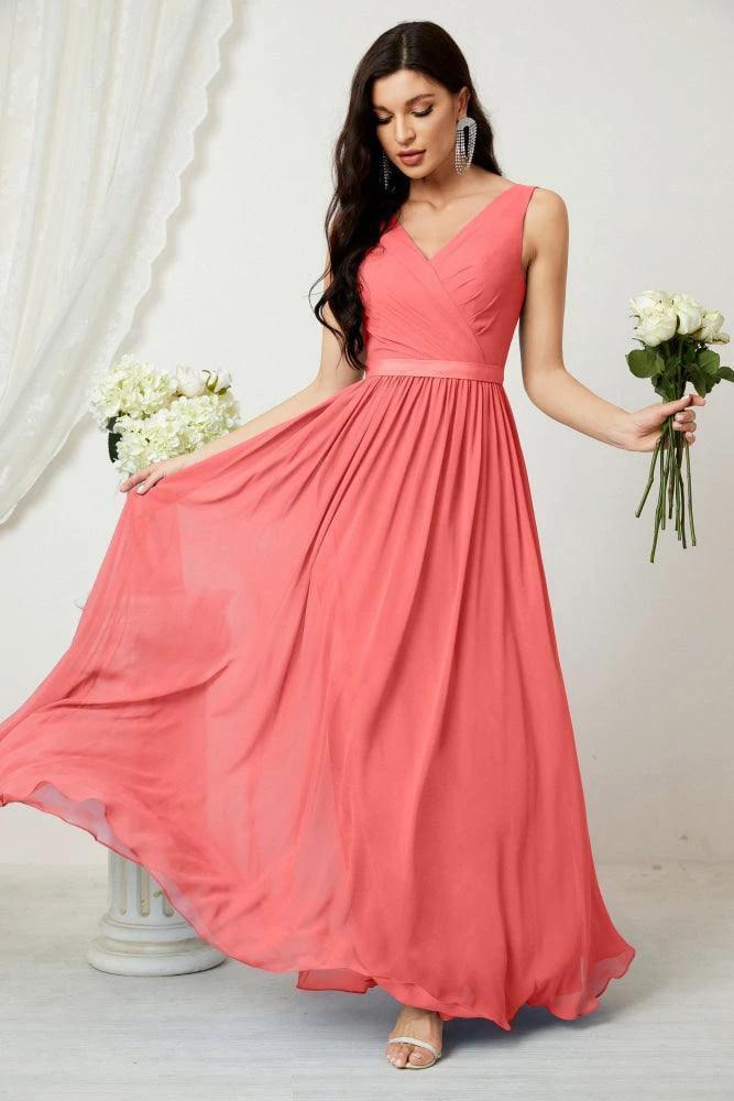 Women's Chiffon Long Bridesmaid Dresses A line Sleeveless Formal Prom Gown for Evening Party Homecoming Dresses 2808 by numbersea