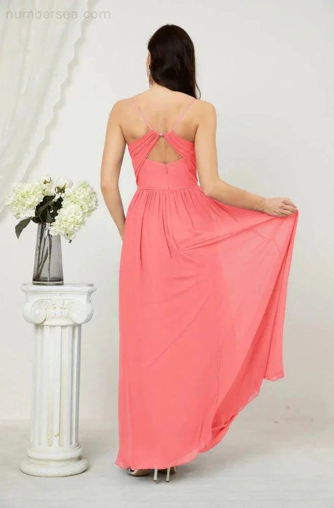 ZapDress Neck Bridesmaid Dresses Chiffon Long Spaghetti A-line Formal Prom Gown for Wedding Party Evening 2801 (ZD16961)