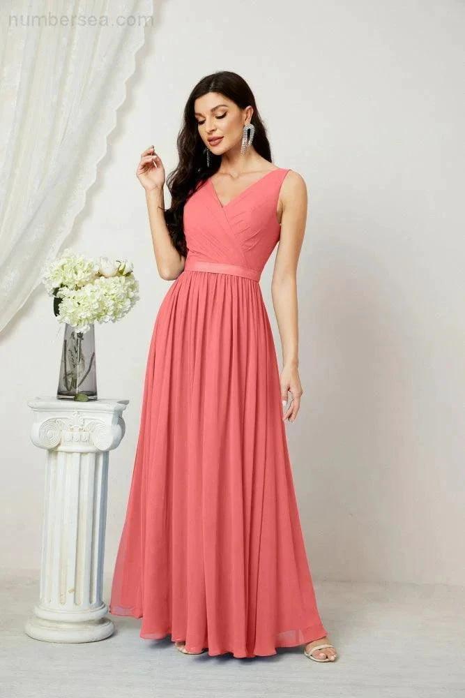 Women's Chiffon Long Bridesmaid Dresses A line Sleeveless Formal Prom Gown for Evening Party Homecoming Dresses 2808 (ZD16947)