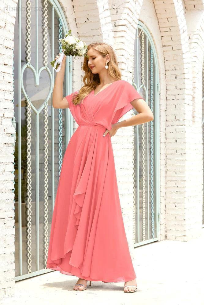 Zapdress Mother of The Bride Dresses Plus Size V-Neck Floor Length Formal Prom Dress for Wedding Guest 28020 (ZD17058)