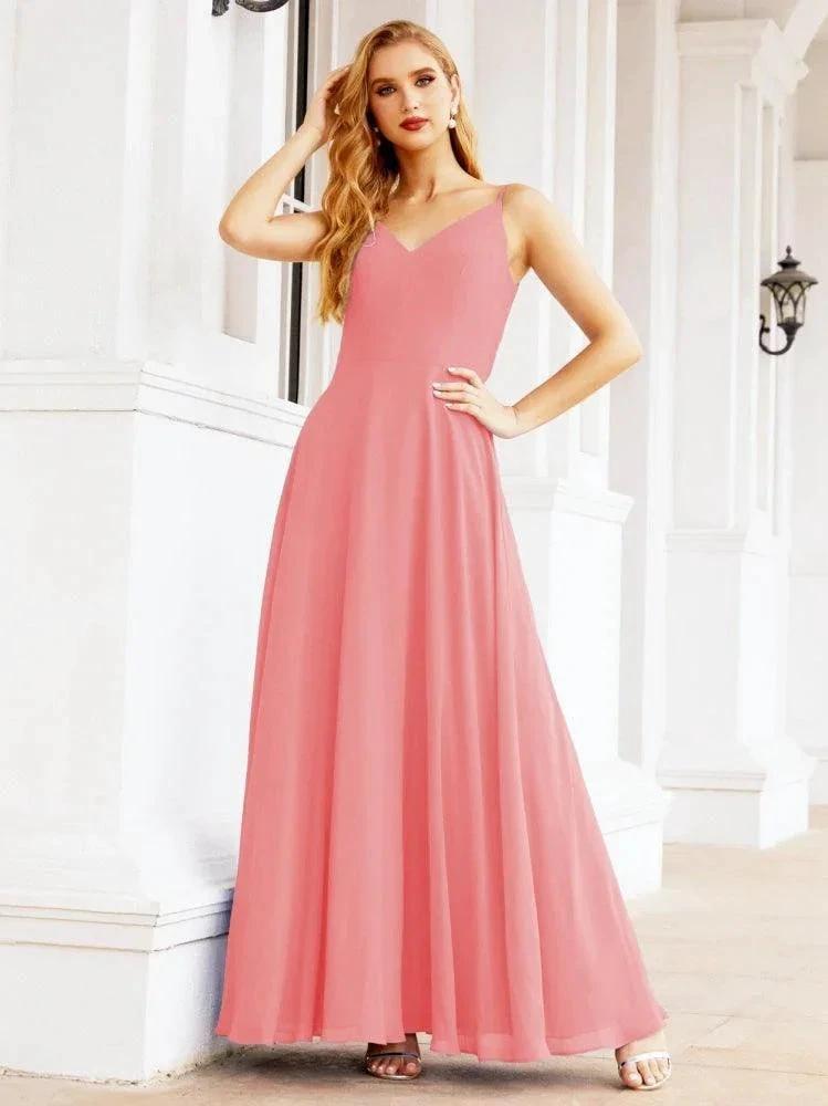 Numbersea Spaghetti Strap Bridesmaid Dresses V Neck Butterfly Back Fromal Evening Party Prom Gown 28036 by numbersea