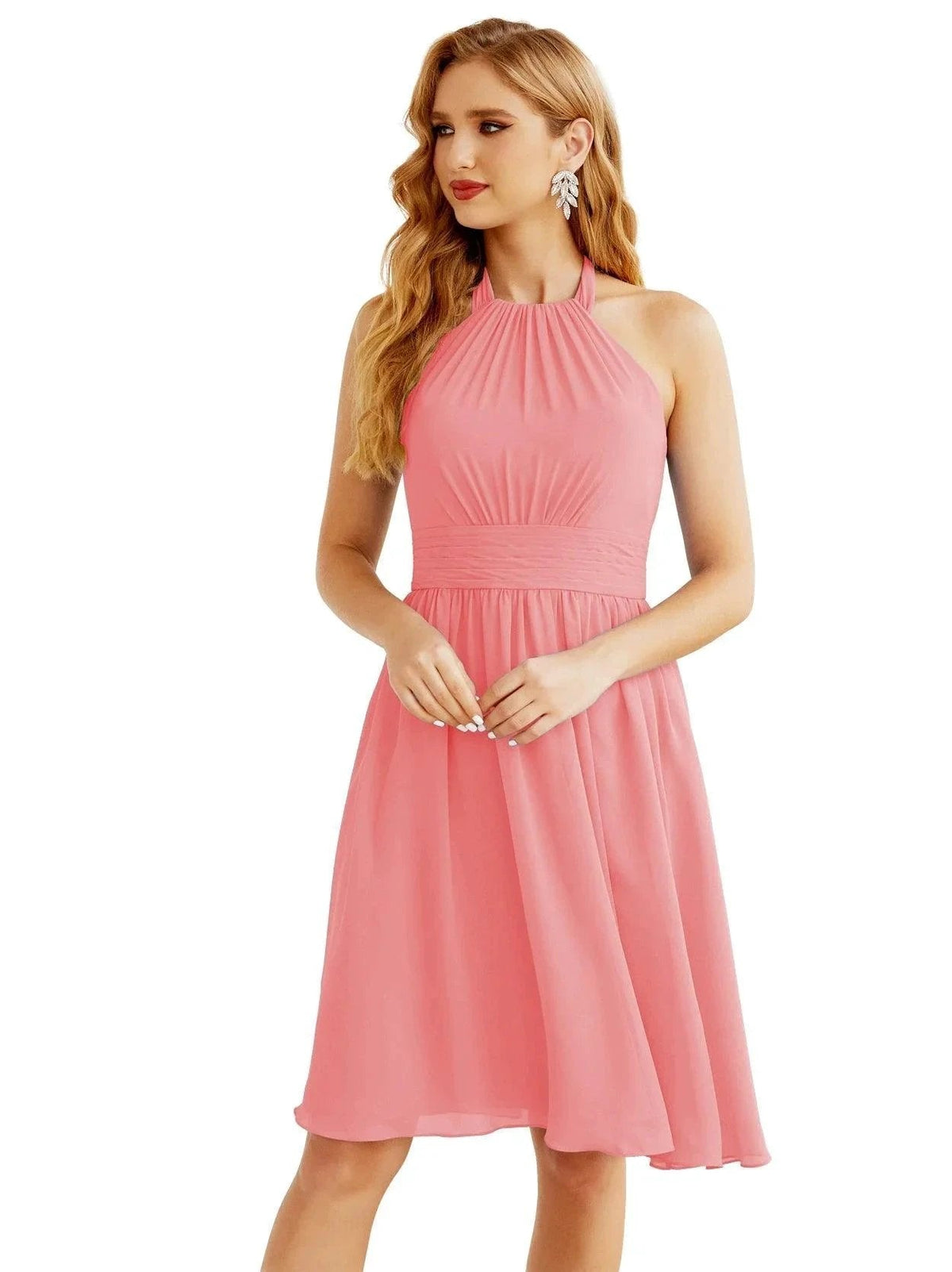 Numbersea Halter Chiffon Bridesmaid Dresses Short Sleeveless Formal Party Dress Open Back 28023 by numbersea