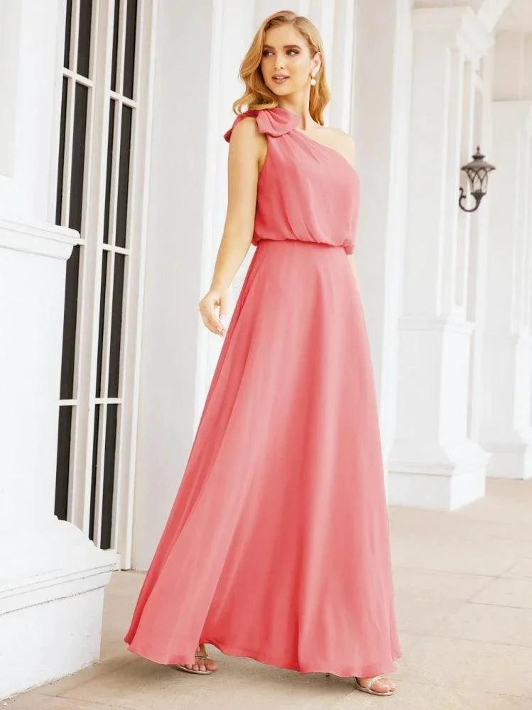 Numbersea Chiffon Ruffled One Shoulder Sleeveless Long Bride Dresses A-line Formal Evening Gown Side Split 28057 by numbersea