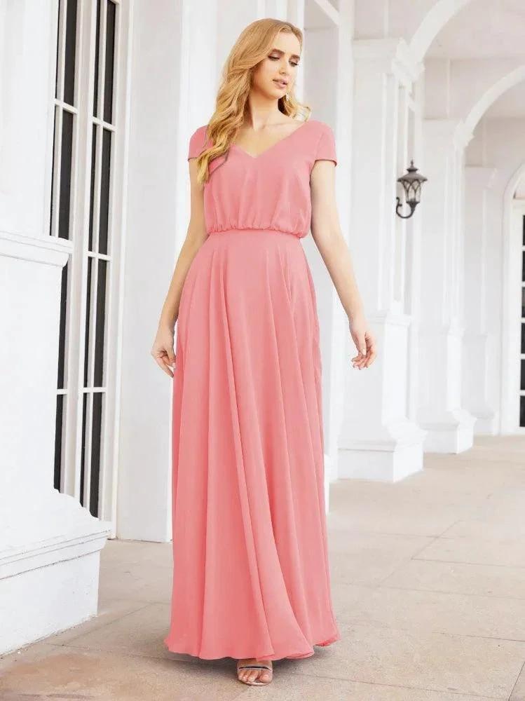 Numbersea V-Neck Bridesmaid Dresses Long Cap Sleeves Prom Evening Formal Gowns 28071 by numbersea