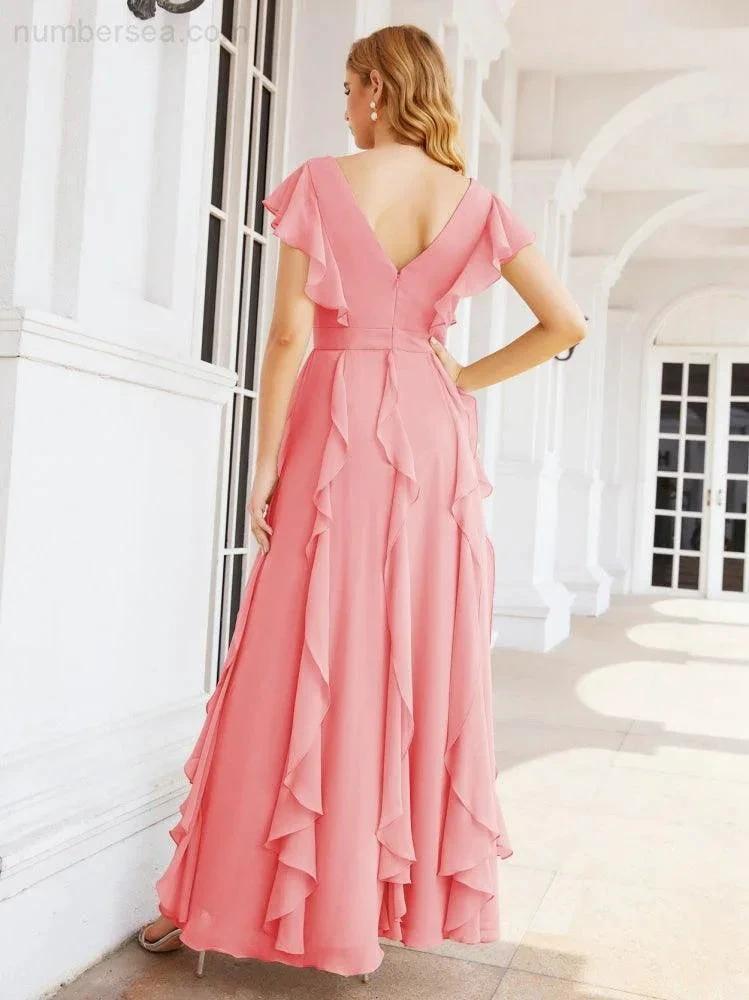 Ruffled Bridesmaid Dresses with Sleeves Long Formal Party Dress 28041 (ZD17030)