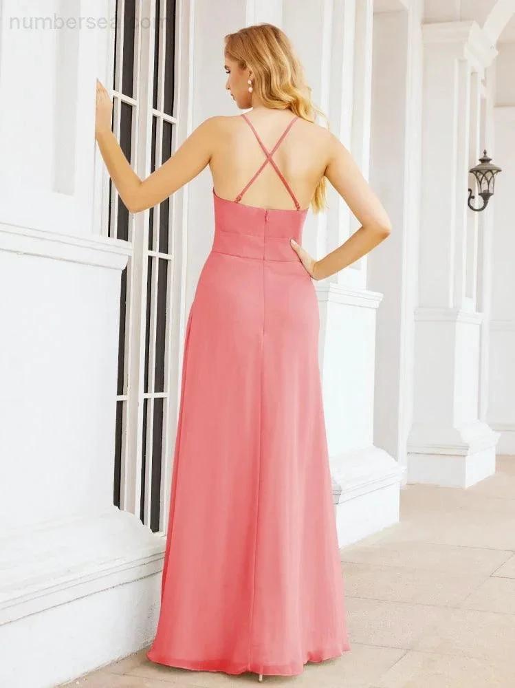 ZapDress Halter Bridesmaid Dresses with Pockets Sleeveless Formal Evening Party Prom Gowns 28055 (ZD17039)