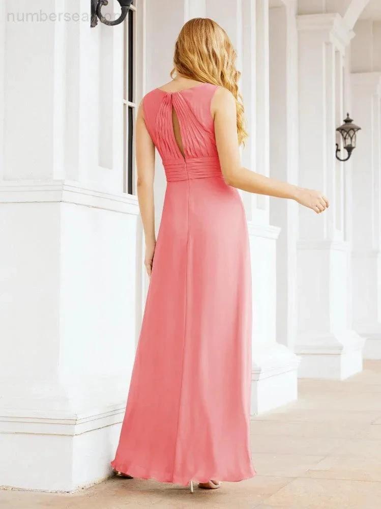 Formal Prom Gown Elegant V-Neck Sleeveless Bridesmaid Dresses for Wedding Party 28037 (ZD17021)