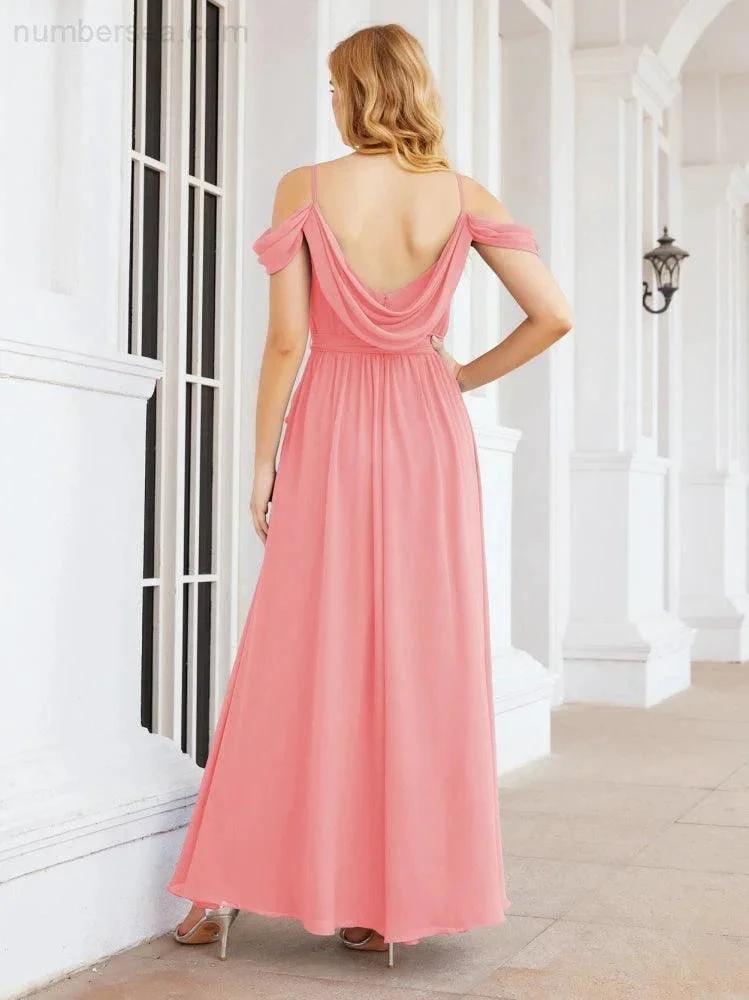 ZapDress Off The Shoulder Chiffon Bridesmaid Dress Long Formal Graduation Gown with Cowl Back 28069 (ZD17004)
