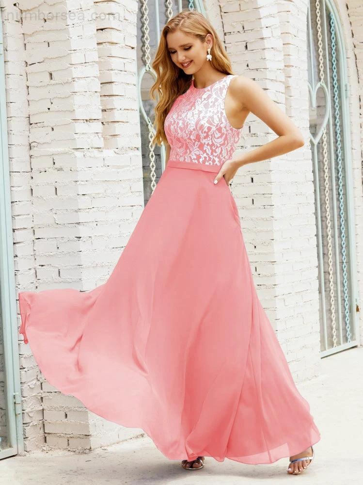 Lace Bridesmaid Dress Floor Length Evening Gowns with Pockets 28017 (ZD16964)