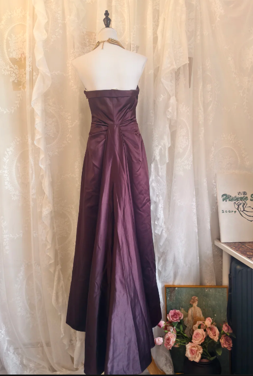 Strapless Burgundy Long Prom Dress Satin Simple Evening Dress
