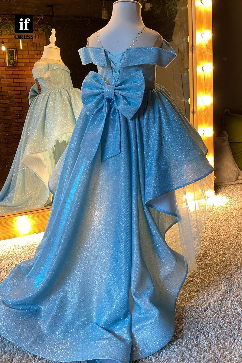 30316 - Off the Shoulder High Low Cute Flower Girls Dress First Communion Dress