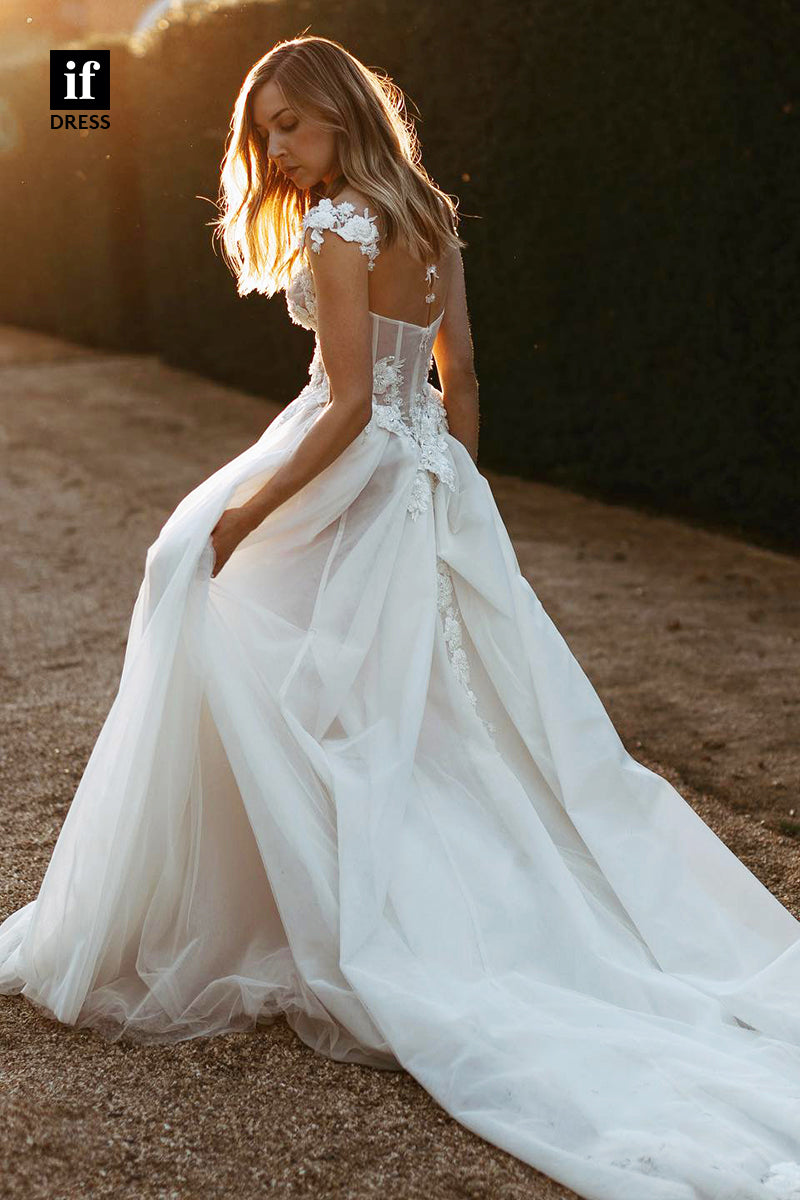 30583 - Attractive A-Line Sweetheart Tulle Appliques Wedding Dress