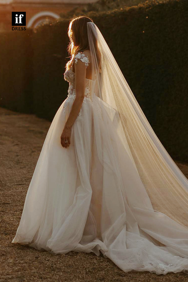 30583 - Attractive A-Line Sweetheart Tulle Appliques Wedding Dress