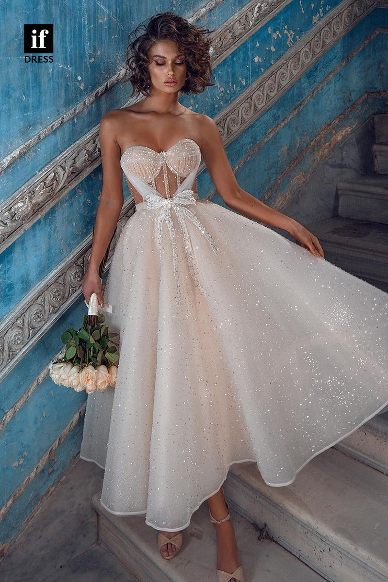 30589 - Sexy A-Line Sweetheart Beaded Tulle Wedding Dress