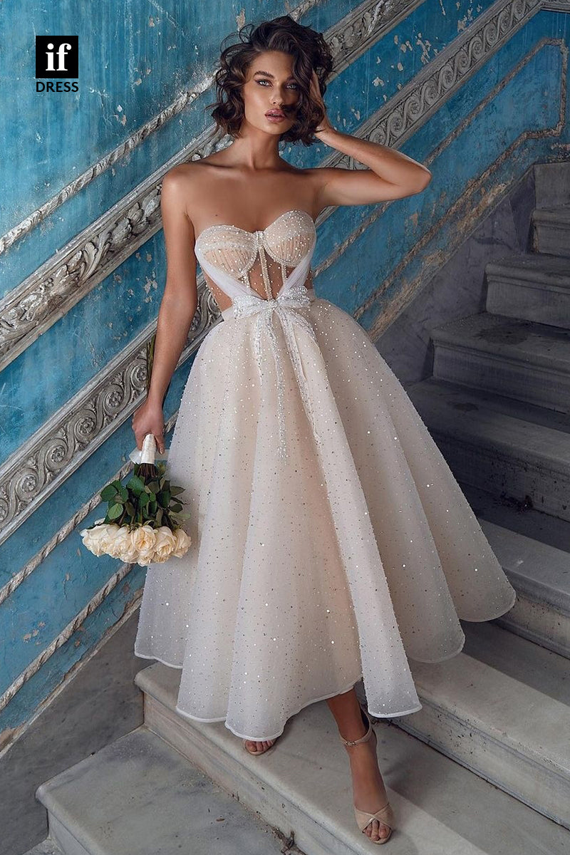 30589 - Sexy A-Line Sweetheart Beaded Tulle Wedding Dress