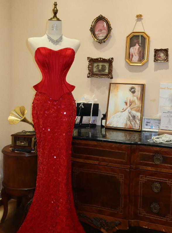 Red Mermaid Prom Party Dress Sexy Evening Dress 21st Birthday Outfit - FashionDia