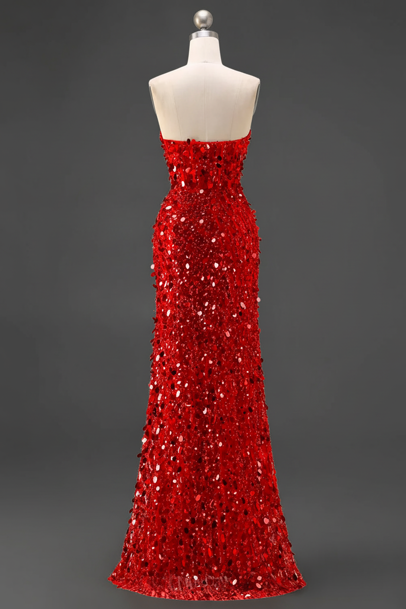Sparkly Gold Mermaid Sequins Sweetheart Long Corset Prom Dress with Slit (ZD17394)