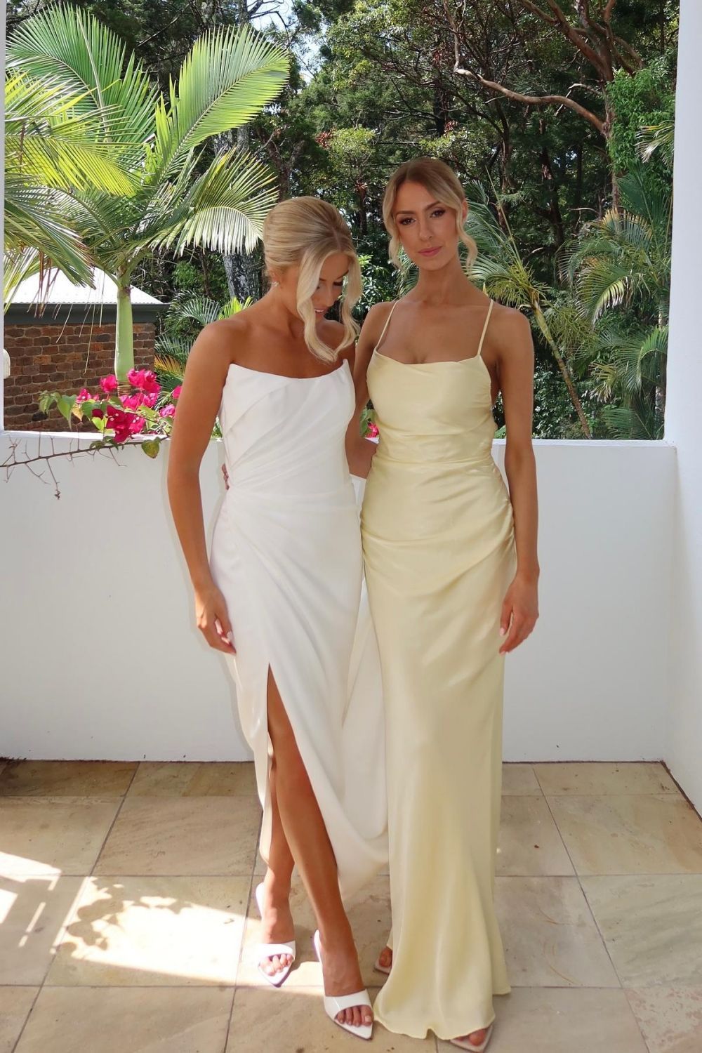 Simple Sheath Strapless Floor Length White Wedding Dress with Split Front - View 2 | FashionDia
