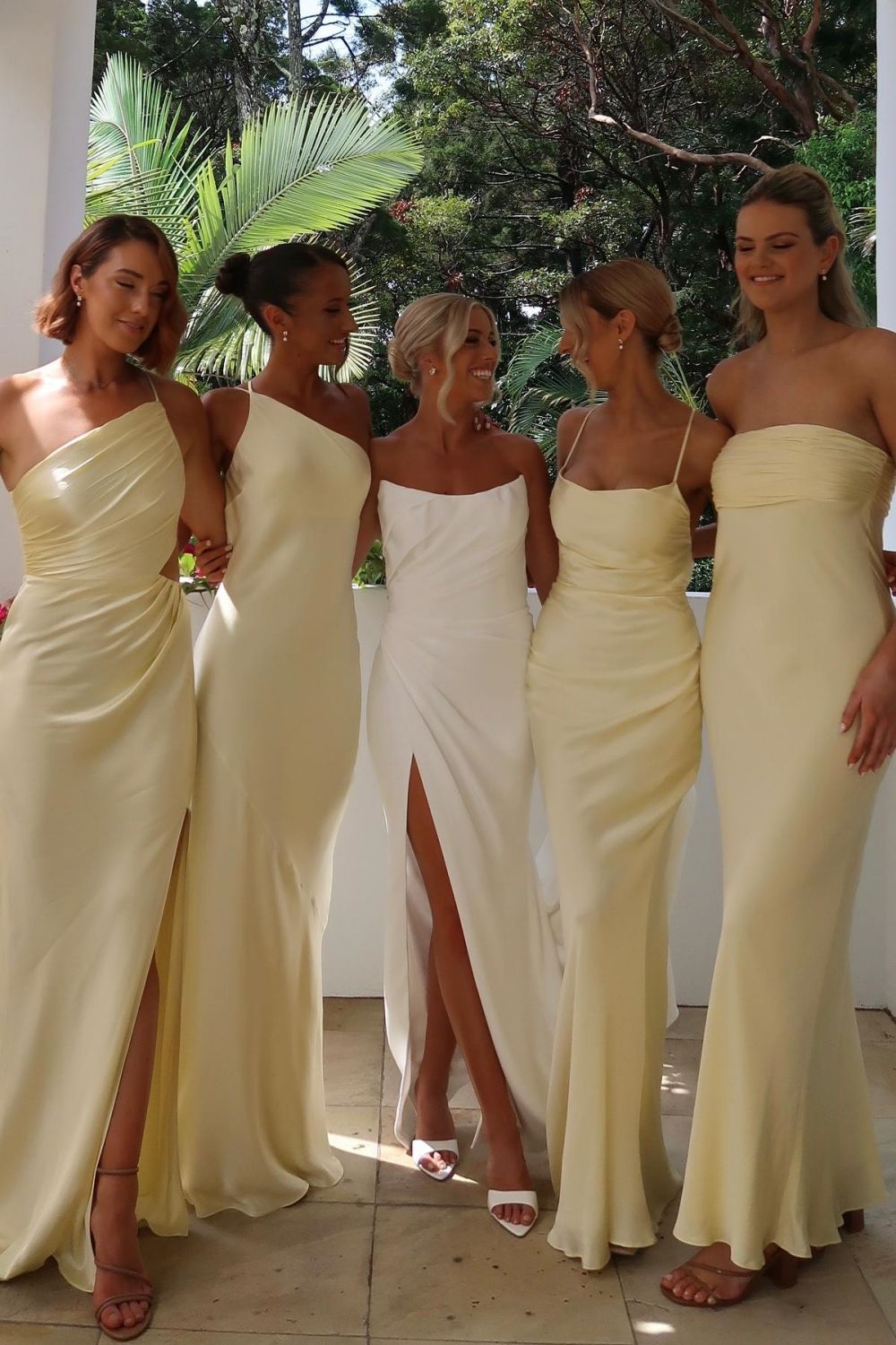 Simple Sheath Strapless Floor Length White Wedding Dress with Split Front - View 3 | FashionDia