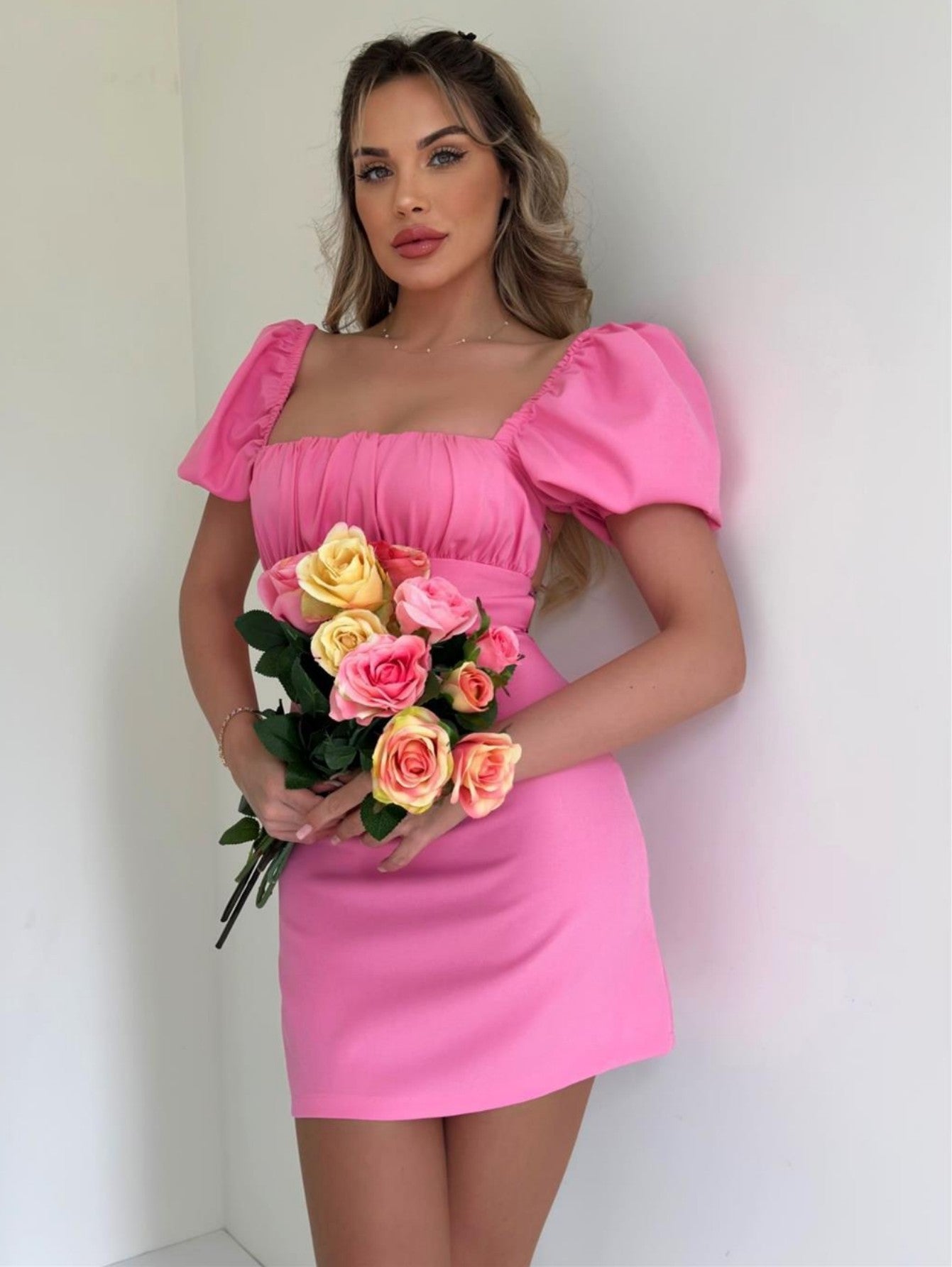 Puff Sleeves Tight Aquare Collar Graduation Party Dress - Fashionpara