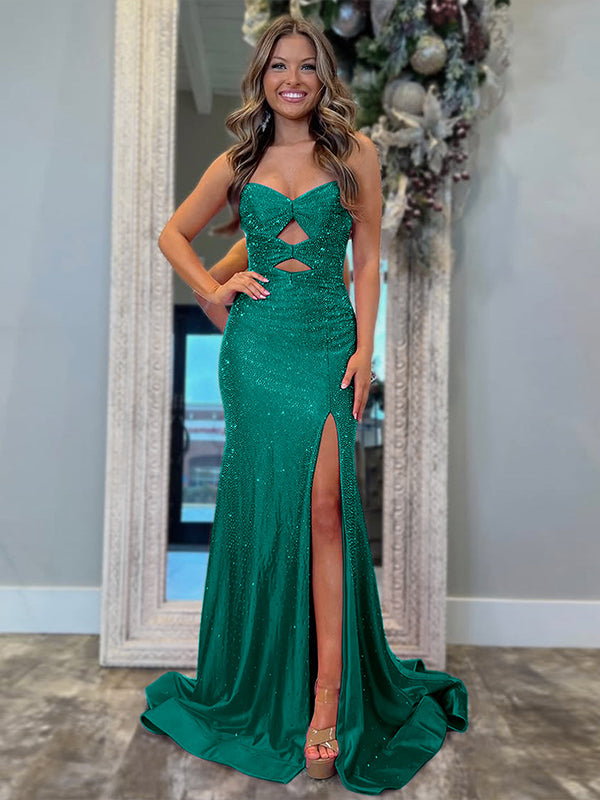 Light Yellow Mermaid Strapless Keyholes Prom Dress with Beads - View 14 | FashionDia
