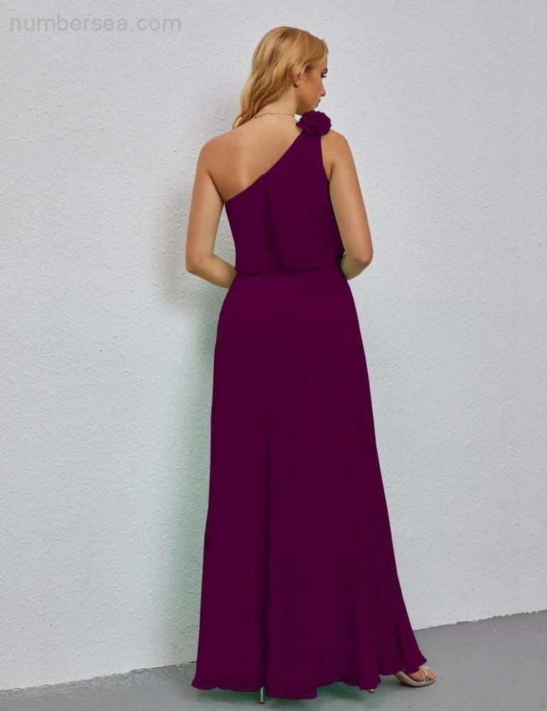 Ruffled One Shoulder Sleeveless Long Bridesmaid Dresses A-line Formal Evening Gown Side Split 28080 (ZD17018)