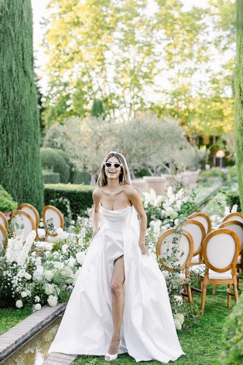 Elegant A-Line Strapless White Wedding Dress with Split Front - View 6 | FashionDia