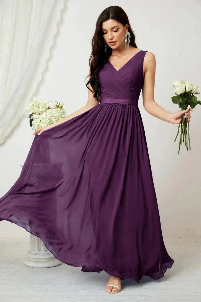 Women's Chiffon Long Bridesmaid Dresses A line Sleeveless Formal Prom Gown for Evening Party Homecoming Dresses 2808 by numbersea