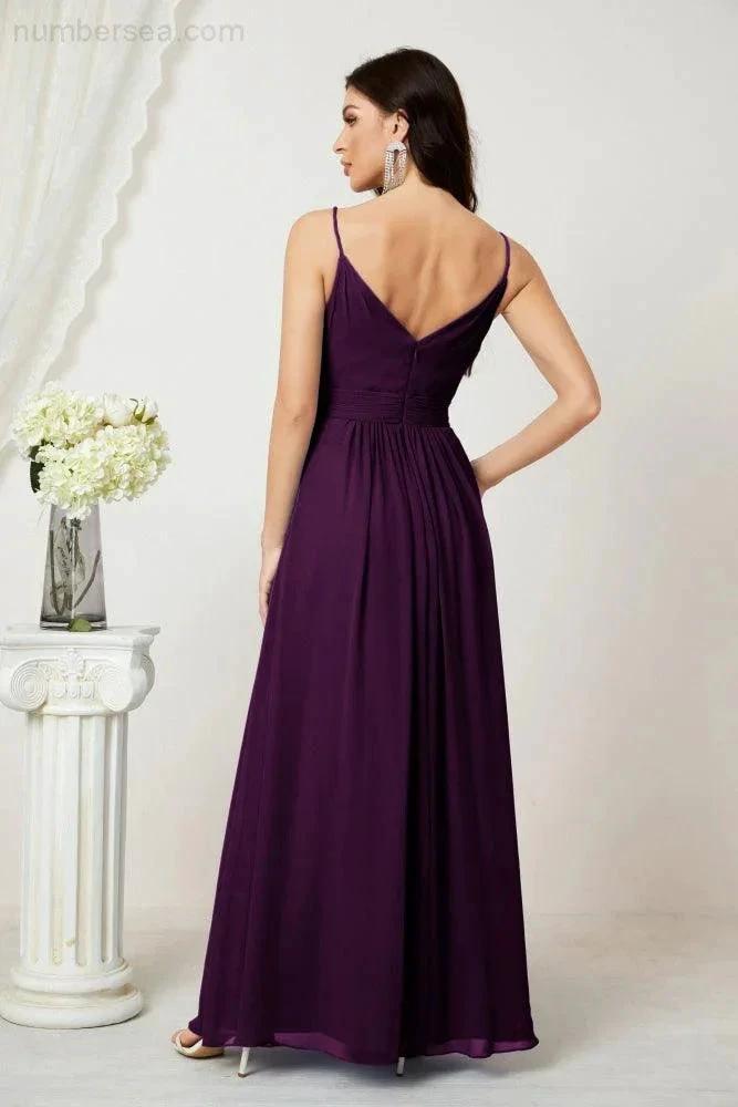 ZapDress Chiffon V-Neck Bridesmaid Dress Spaghetti Strap Long Formal Party Prom Gowns with Slit 28010 (ZD17028)