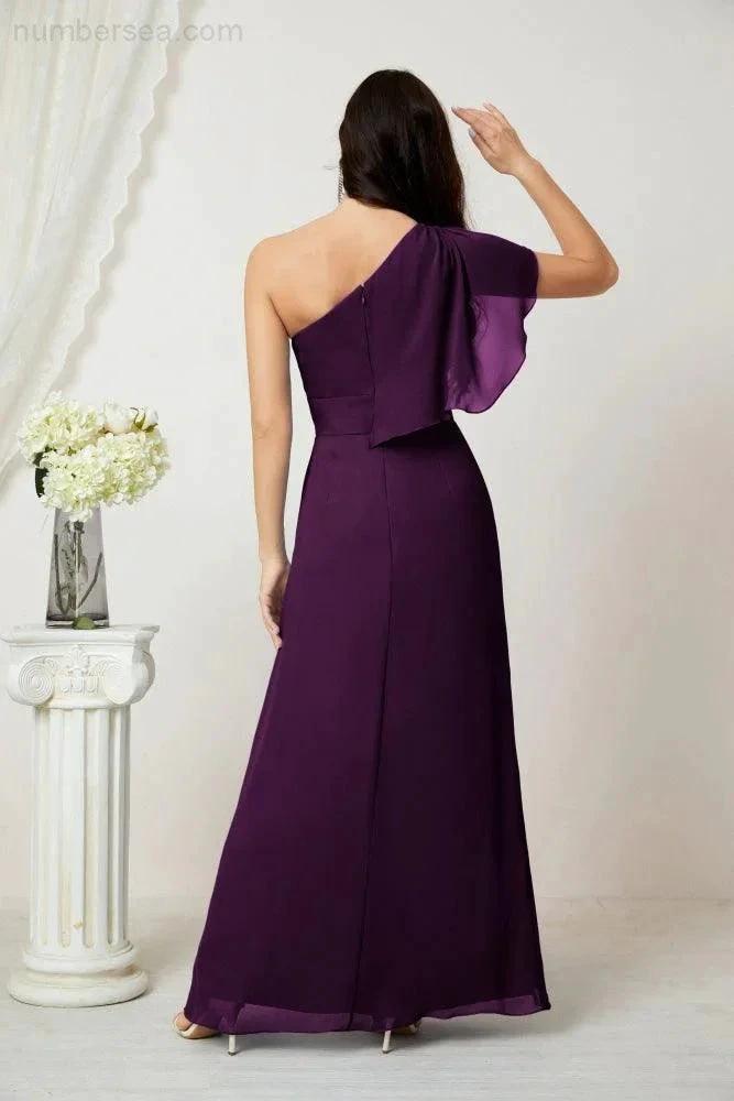 ZapDress Chiffon Ruffled One Shoulder Long Bridesmaid Dresses A-line Formal Evening Gown Side Split 2809 (ZD17049)