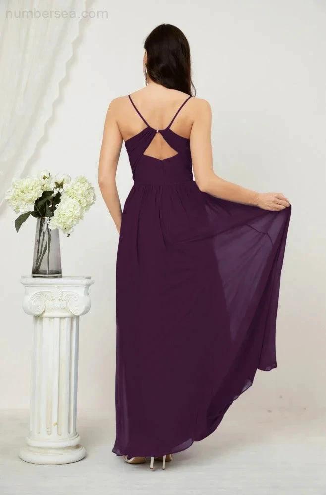 ZapDress Neck Bridesmaid Dresses Chiffon Long Spaghetti A-line Formal Prom Gown for Wedding Party Evening 2801 (ZD16961)