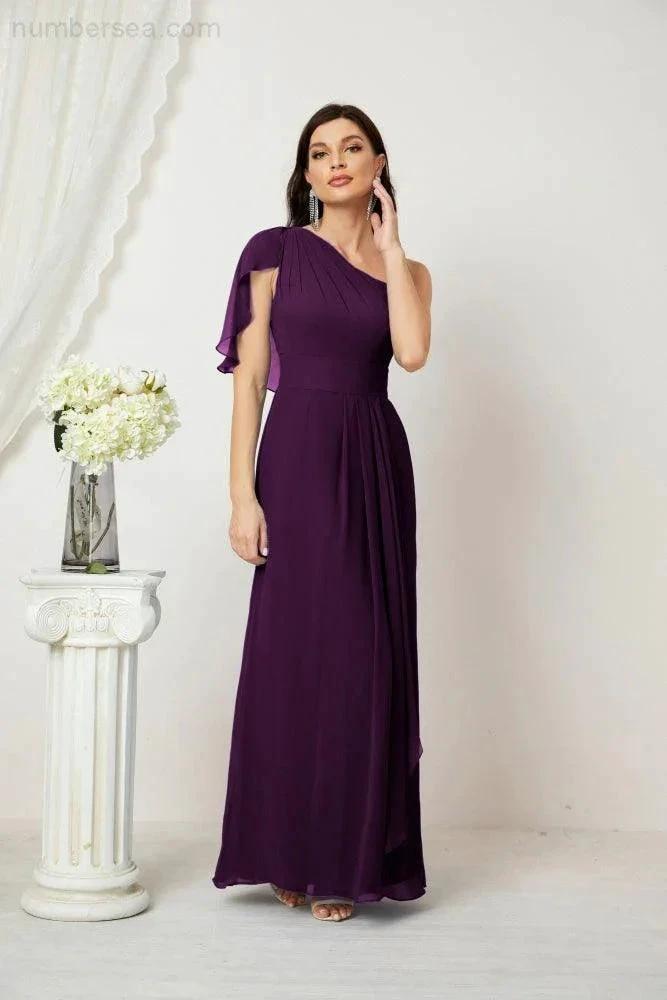 ZapDress Chiffon Ruffled One Shoulder Long Bridesmaid Dresses A-line Formal Evening Gown Side Split 2809 (ZD17049)