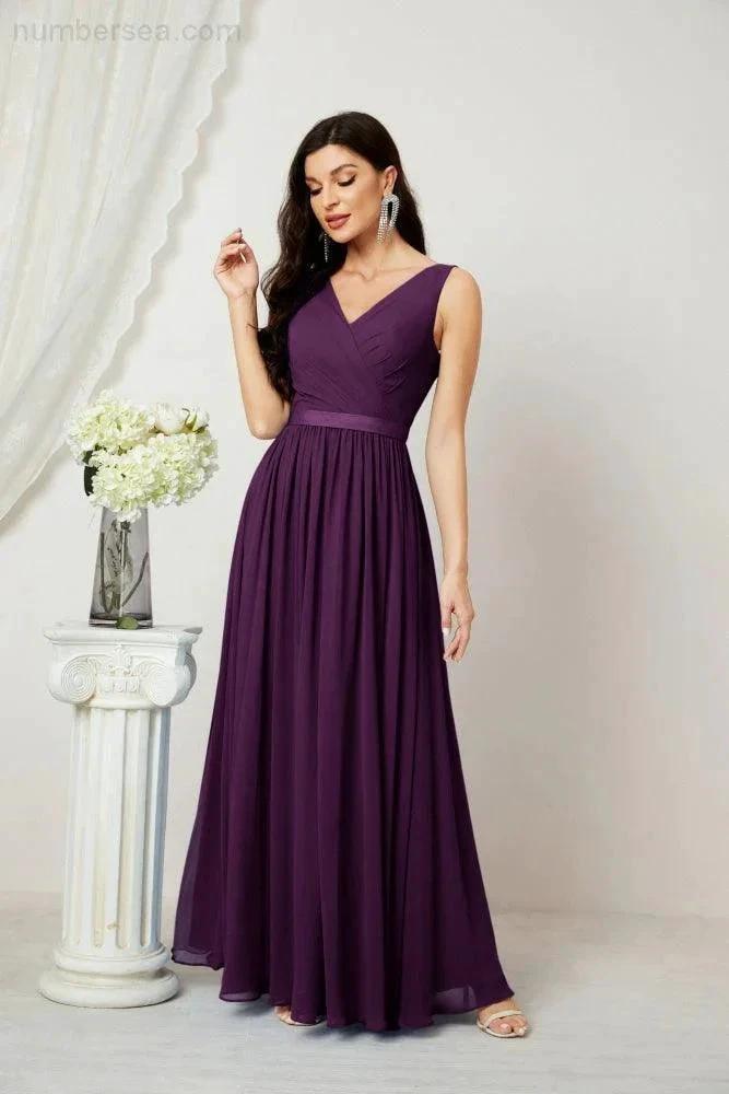 Women's Chiffon Long Bridesmaid Dresses A line Sleeveless Formal Prom Gown for Evening Party Homecoming Dresses 2808 (ZD16947)