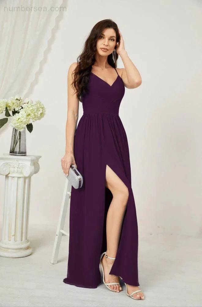 ZapDress Neck Bridesmaid Dresses Chiffon Long Spaghetti A-line Formal Prom Gown for Wedding Party Evening 2801 (ZD16961)