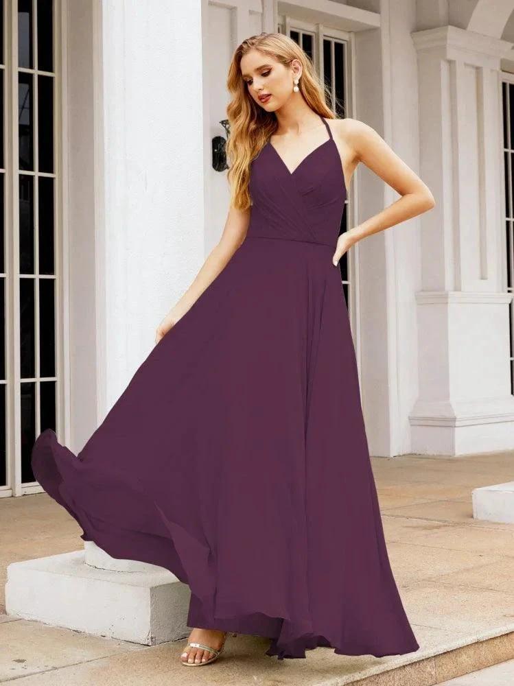 Numbersea Halter Chiffon Bridesmaid Dresses Wedding Appare Sleeveless Formal Prom Dress with Ruffled Back 28035 by numbersea