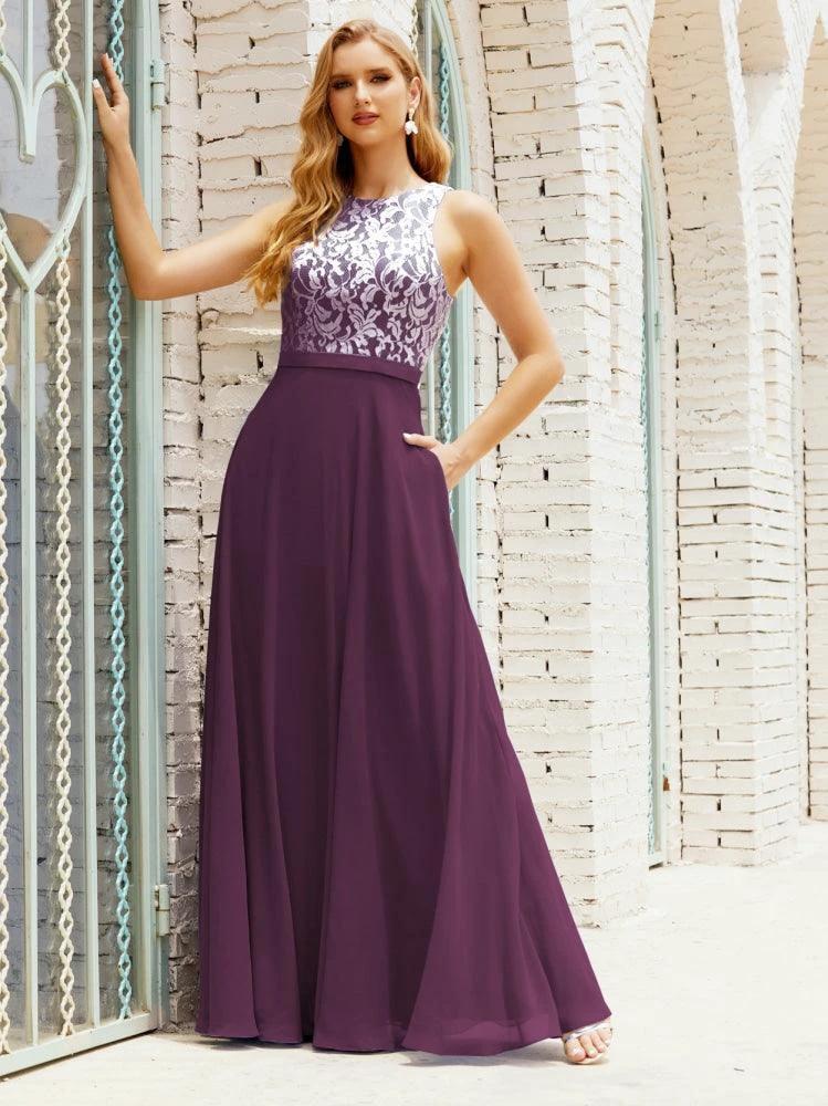 Lace Bridesmaid Dress Floor Length Evening Gowns with Pockets 28017 by numbersea