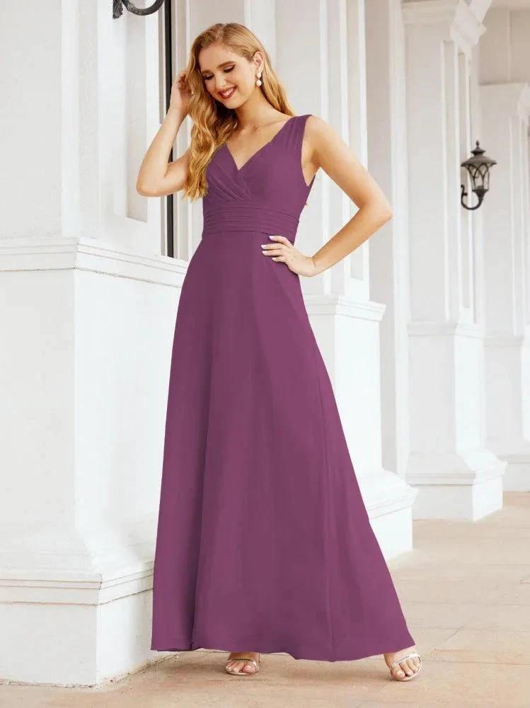 Formal Prom Gown Elegant V-Neck Sleeveless Bridesmaid Dresses for Wedding Party 28037 by numbersea
