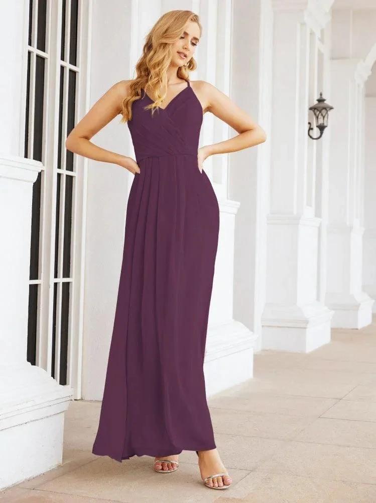 Numbersea Spaghetti Strap Bridesmaid Dresses V-Neck Long A-Line Formal Prom Gowns 28063 by numbersea